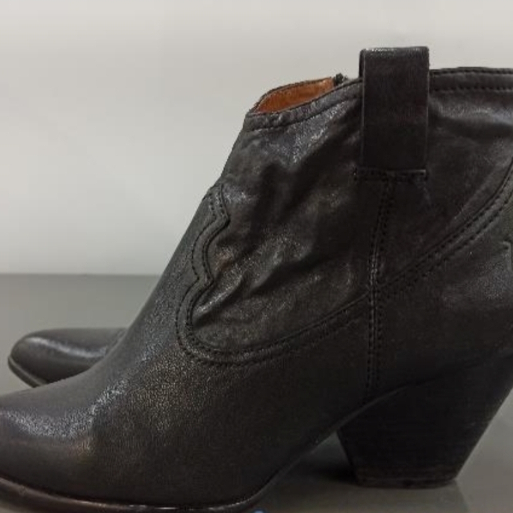 Frye Reina Black Leather Western Ankle Boots 9 Pointed Toe Fall - Picture 4 of 7